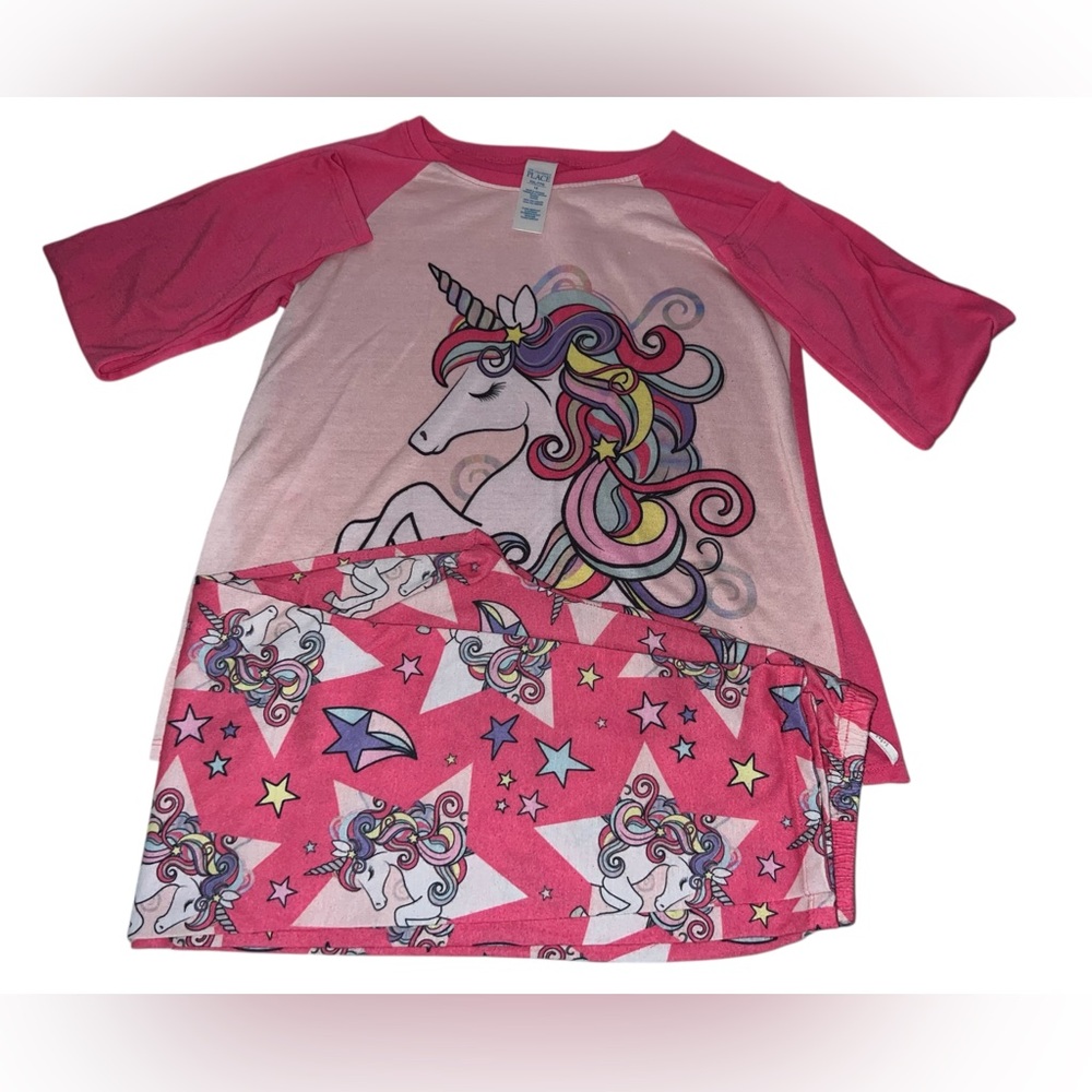Childrens Place Girls Pink Unicorn Pajamas 2 Piece Set Size 16 XXL Shirt & Pants